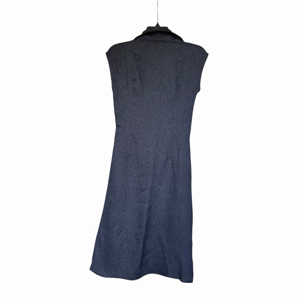 OGL Denim Look Midi Dress Collared Tie Waist Linen Blend NWT Extra Small - Picture 5 of 14